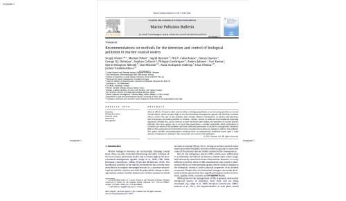 Recommendations on methods for the detection and control of biological pollution in marine coastal waters